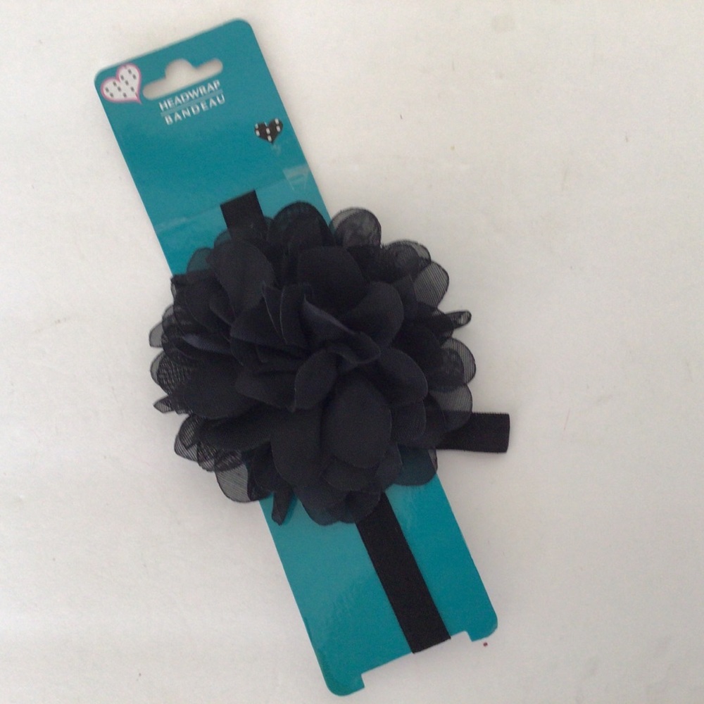 BLACK CHIFFON FLOWER HEADWRAP NWT